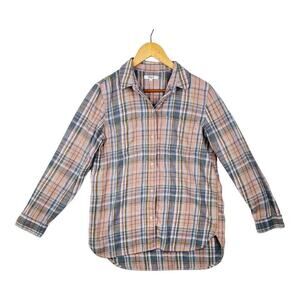 Madewell Pink & Gray Plaid Print Oversized Boyfriend Flannel Button Front Small